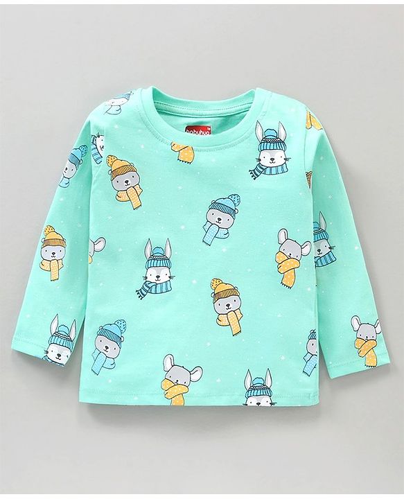 Babyhug Cotton Knit Full Sleeves Night Suit Bunny & Bear Print - Blue