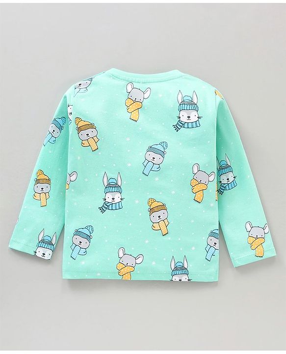 Babyhug Cotton Knit Full Sleeves Night Suit Bunny & Bear Print - Blue