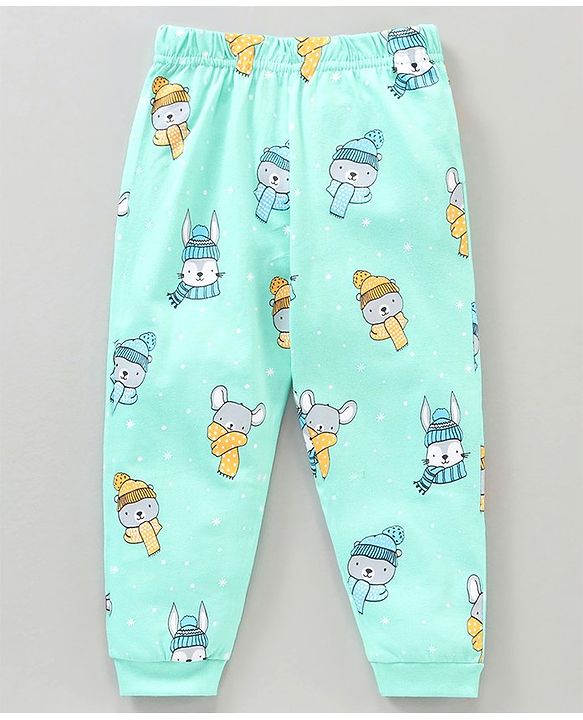 Babyhug Cotton Knit Full Sleeves Night Suit Bunny & Bear Print - Blue