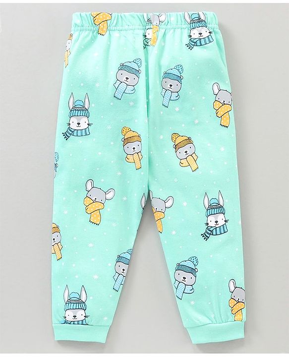 Babyhug Cotton Knit Full Sleeves Night Suit Bunny & Bear Print - Blue
