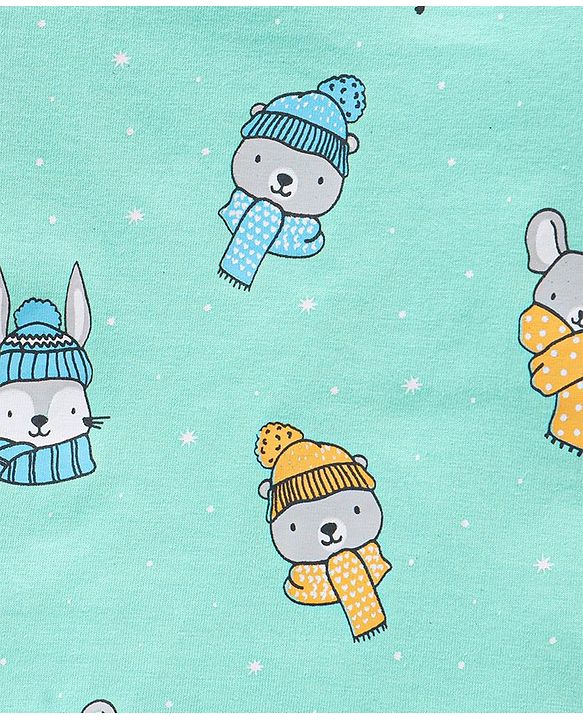 Babyhug Cotton Knit Full Sleeves Night Suit Bunny & Bear Print - Blue