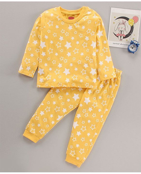 Babyhug Full Sleeves Night Suit Star Print - Yellow