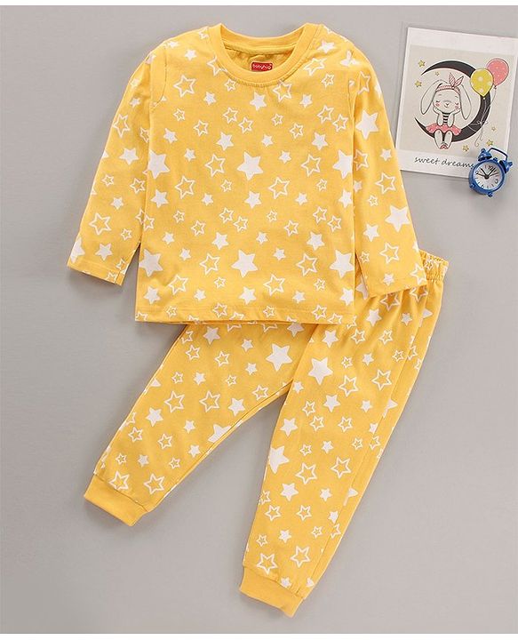 Babyhug Full Sleeves Night Suit Star Print - Yellow