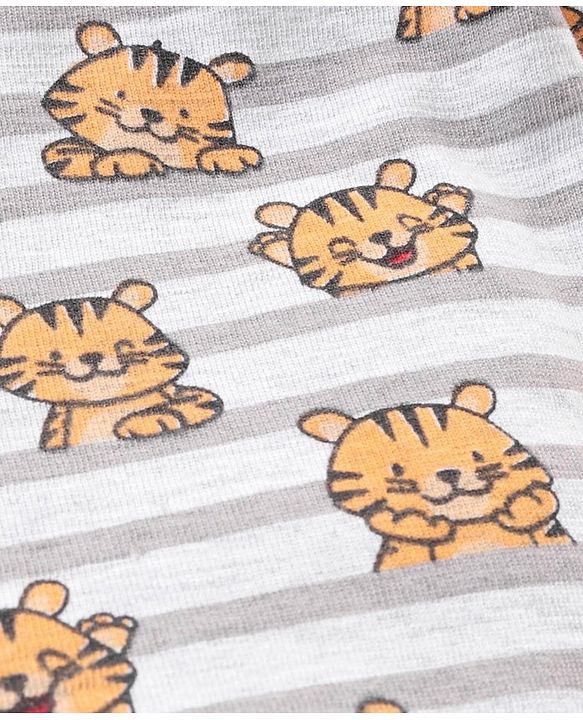 Babyhug Full Sleeves Striped Night Suit Tiger Print - Off White