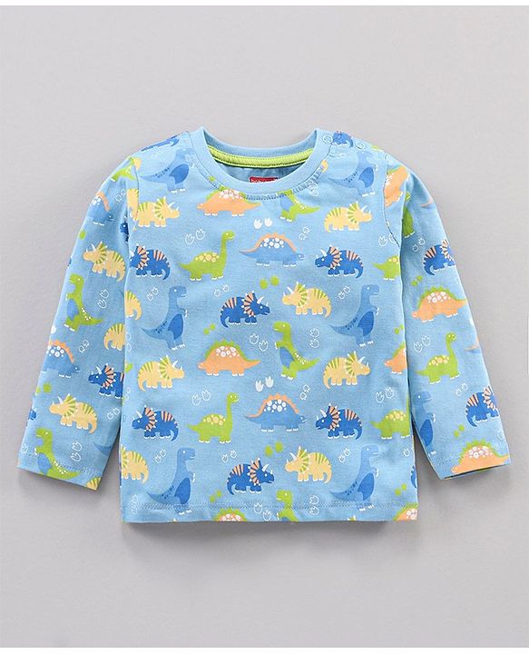 Babyhug Cotton Knit Full Sleeves DIno Print Night Suit - Stone Blue