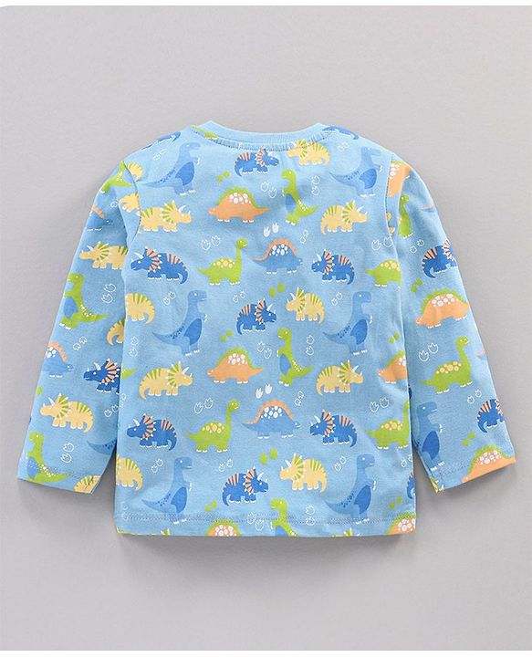 Babyhug Cotton Knit Full Sleeves DIno Print Night Suit - Stone Blue