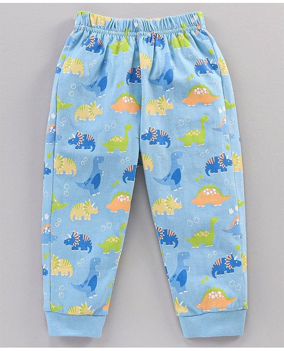 Babyhug Cotton Knit Full Sleeves DIno Print Night Suit - Stone Blue