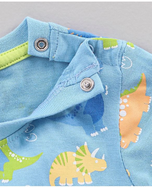 Babyhug Cotton Knit Full Sleeves DIno Print Night Suit - Stone Blue
