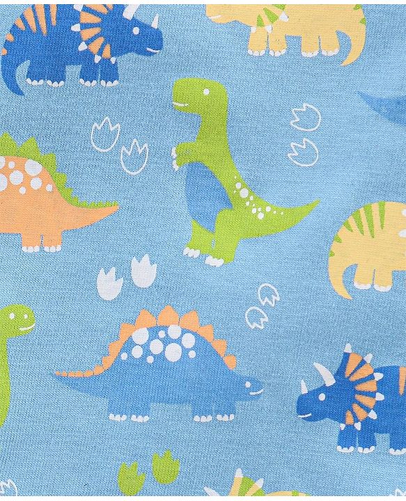 Babyhug Cotton Knit Full Sleeves DIno Print Night Suit - Stone Blue