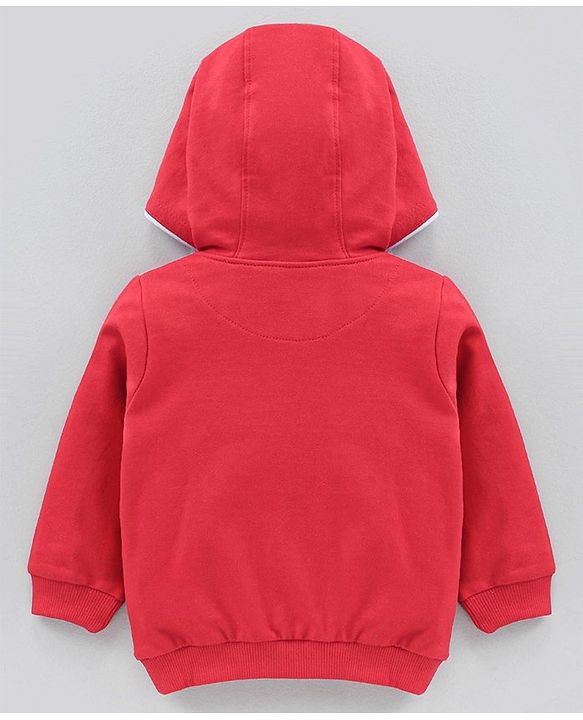 Babyhug Cotton Full Sleeves Hooded T-Shirt & Lounge Pants Penguin Patch- Red White
