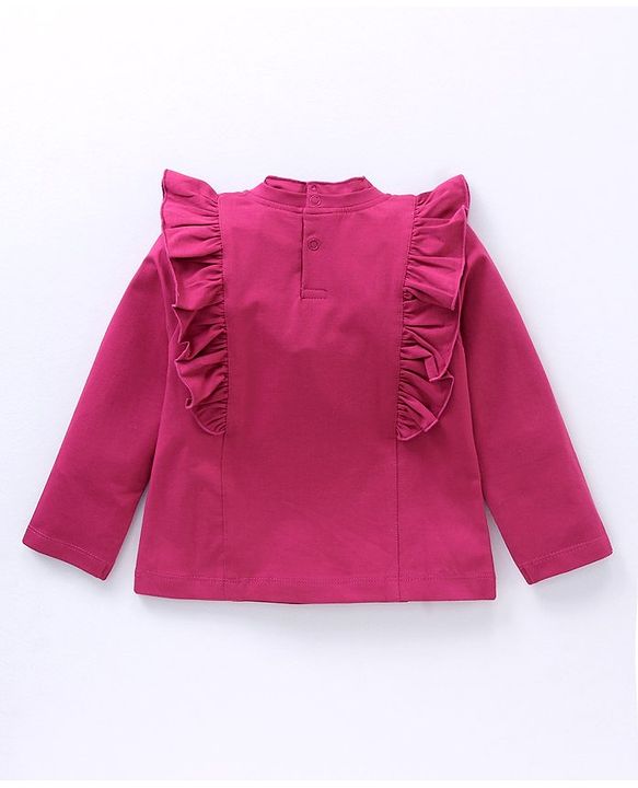 Babyhug Cotton Knit Full Sleeves Solid Colour With Sequins Bow Top - Maroon