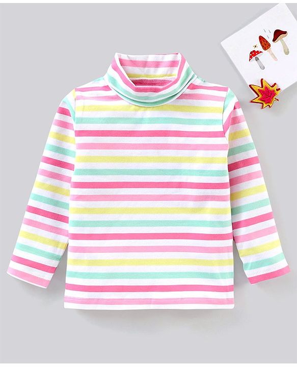 Babyhug Full Sleeves Cotton Lycra Skivi Top With Stripes - Pink