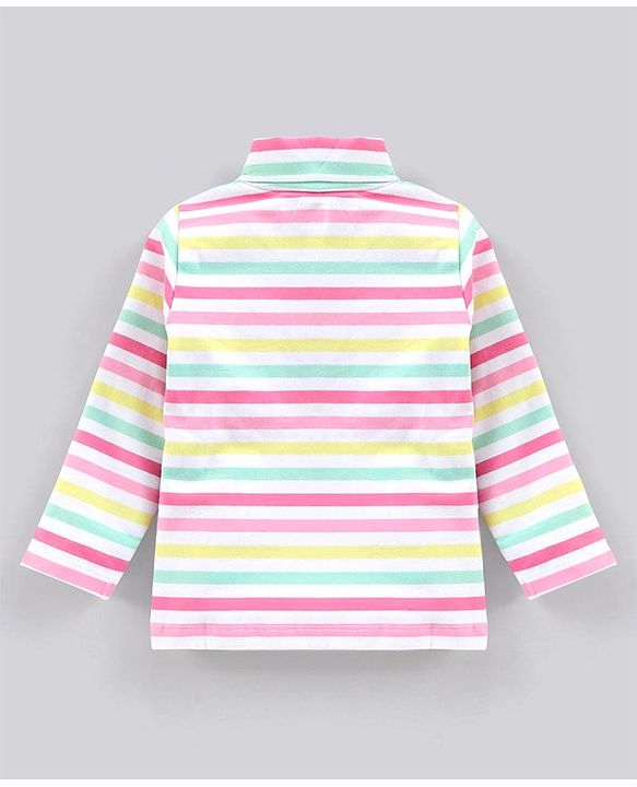 Babyhug Full Sleeves Cotton Lycra Skivi Top With Stripes - Pink