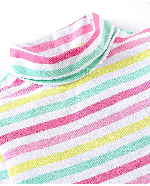 Babyhug Full Sleeves Cotton Lycra Skivi Top With Stripes - Pink