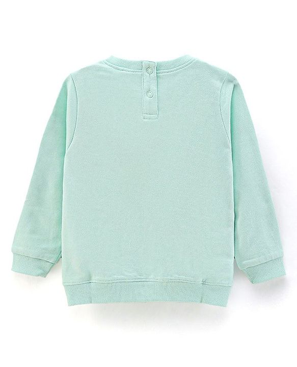 Babyhug Full Sleeves Knit Sweatshirt with Minnie Mouse Graphic & HD Text Print at Sleeves- Mint Green