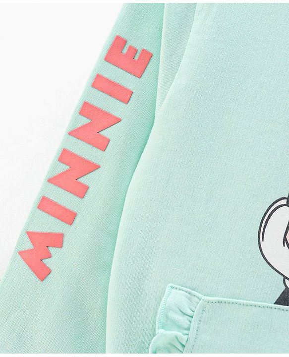 Babyhug Full Sleeves Knit Sweatshirt with Minnie Mouse Graphic & HD Text Print at Sleeves- Mint Green
