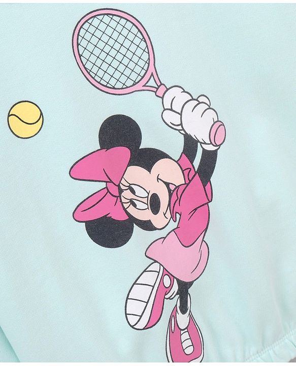 Babyhug Cotton Knit Full Sleeves Drop Shoulder Mini Mouse Printed Sweatshirt With Elasticated Bottom Hem - Sky Blue