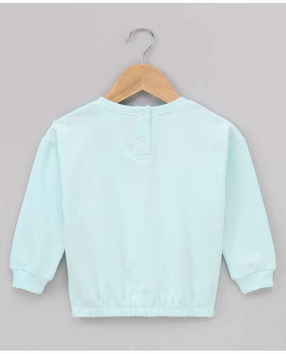 Babyhug Cotton Knit Full Sleeves Drop Shoulder Mini Mouse Printed Sweatshirt With Elasticated Bottom Hem - Sky Blue
