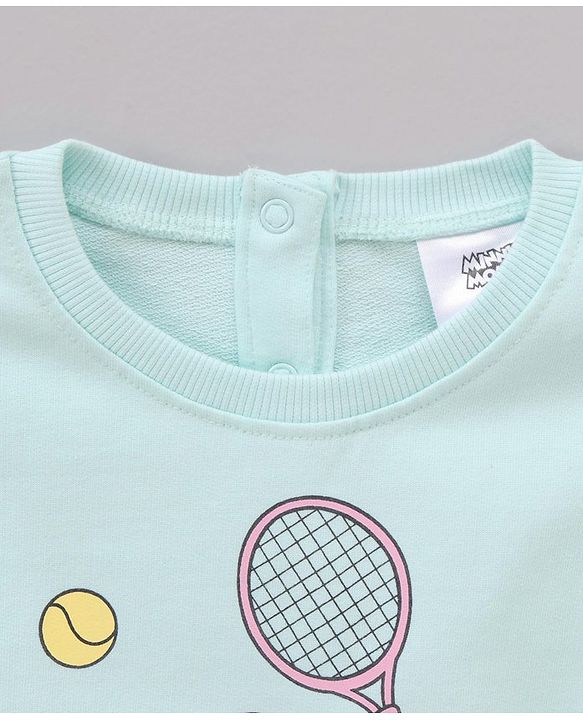 Babyhug Cotton Knit Full Sleeves Drop Shoulder Mini Mouse Printed Sweatshirt With Elasticated Bottom Hem - Sky Blue