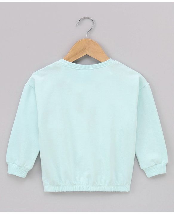 Babyhug Cotton Knit Full Sleeves Drop Shoulder Mini Mouse Printed Sweatshirt With Elasticated Bottom Hem - Sky Blue
