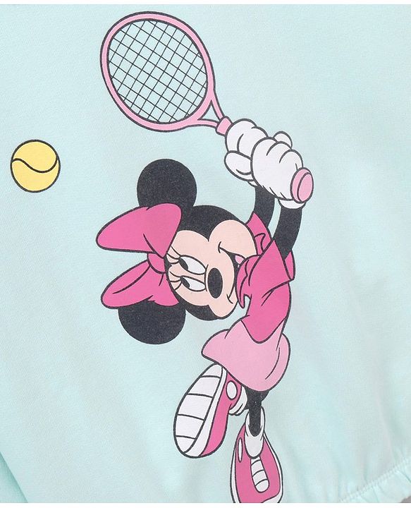 Babyhug Cotton Knit Full Sleeves Drop Shoulder Mini Mouse Printed Sweatshirt With Elasticated Bottom Hem - Sky Blue