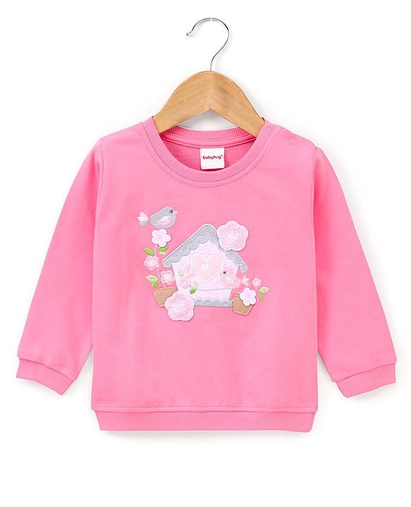 Babyhug Cotton Knit Full Sleeves Sweatshirt With 3d Applique Detailing - Pink
