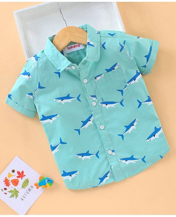Babyhug Half Sleeves Shirt Shark Print - Blue