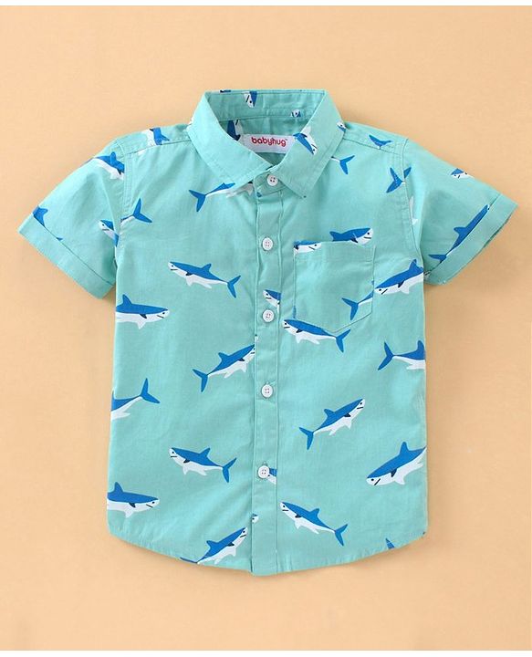 Babyhug Half Sleeves Shirt Shark Print - Blue