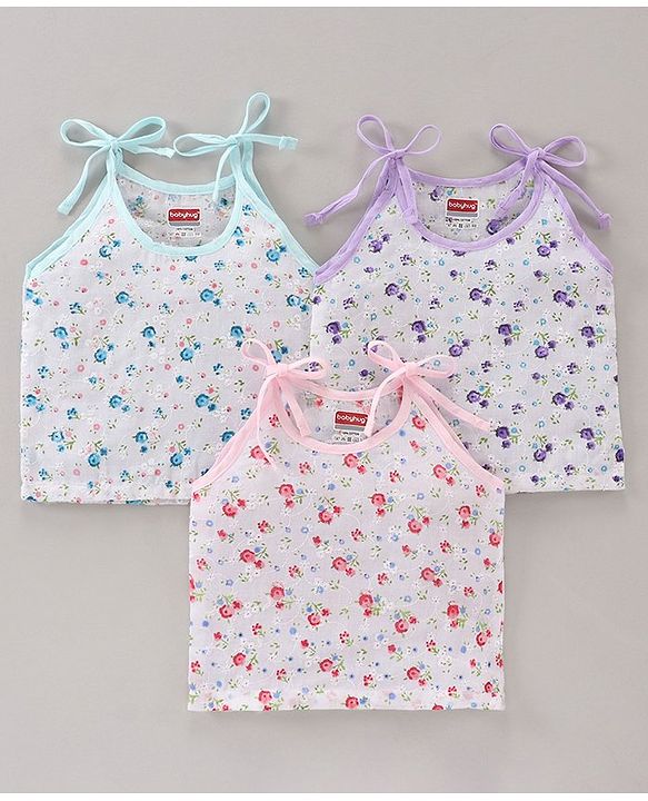 Babyhug 100 % Cotton Sleeveless Jhablas Floral Print Pack of 3 - Multicolor