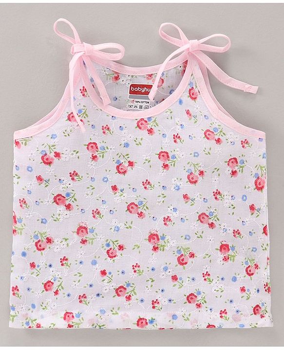 Babyhug 100 % Cotton Sleeveless Jhablas Floral Print Pack of 3 - Multicolor
