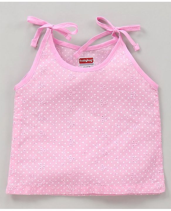 Babyhug 100% Cotton Sleeveless Tie Knot Jhablas Dots Print Pack of 3 - Pink Blue Yellow