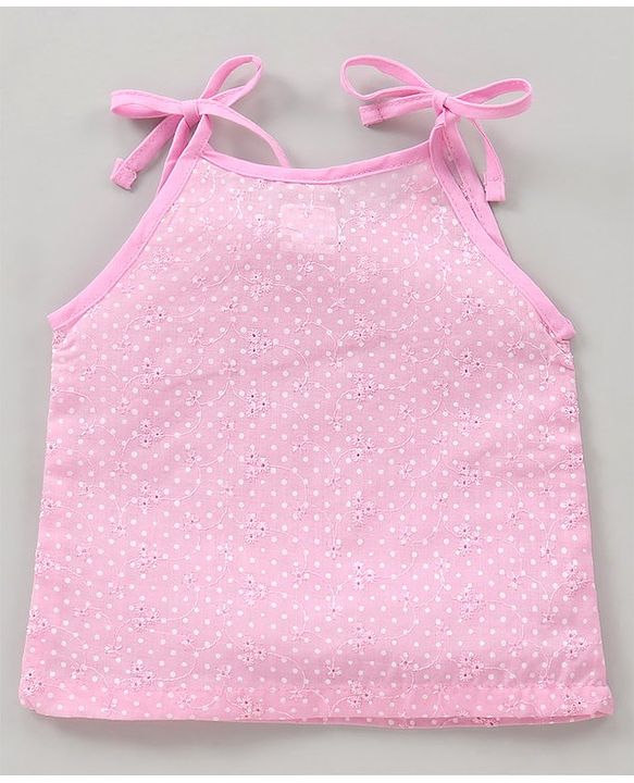 Babyhug 100% Cotton Sleeveless Tie Knot Jhablas Dots Print Pack of 3 - Pink Blue Yellow