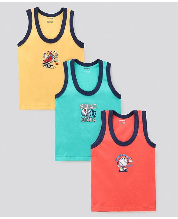 Buy Cucumber Cotton Sleeveless Vests Pack of (Color Print May - Main Image