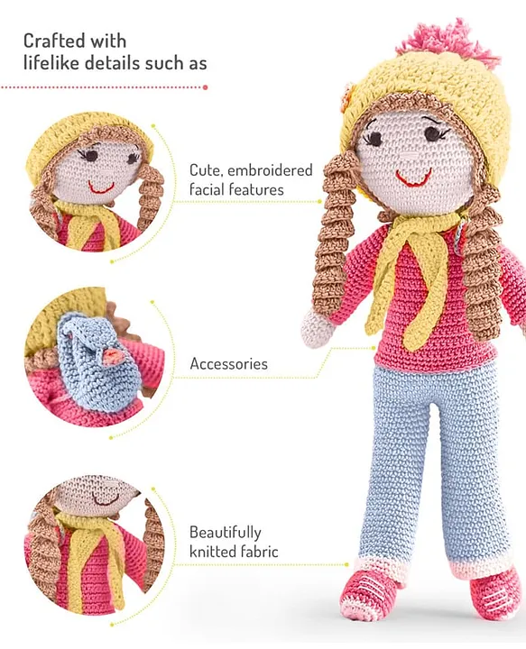 Bonfino Premium Handmade Miss Judy Crochet Doll with Bag for Girls