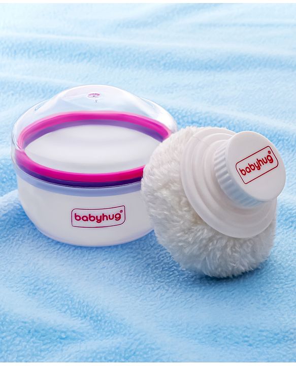 Babyhug Soft Powder Puff with Built-In Storage Case  White & Pink | Gentle | Safe | Hygienic | Soft Cotton