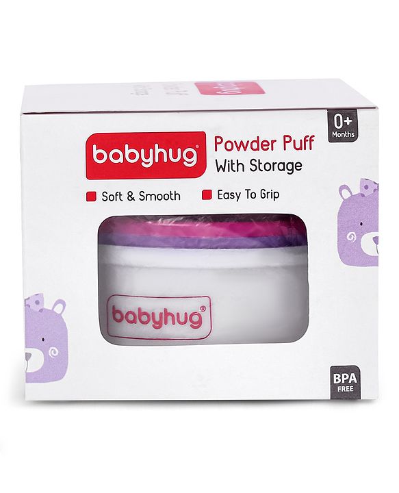 Babyhug Soft Powder Puff with Built-In Storage Case  White & Pink | Gentle | Safe | Hygienic | Soft Cotton