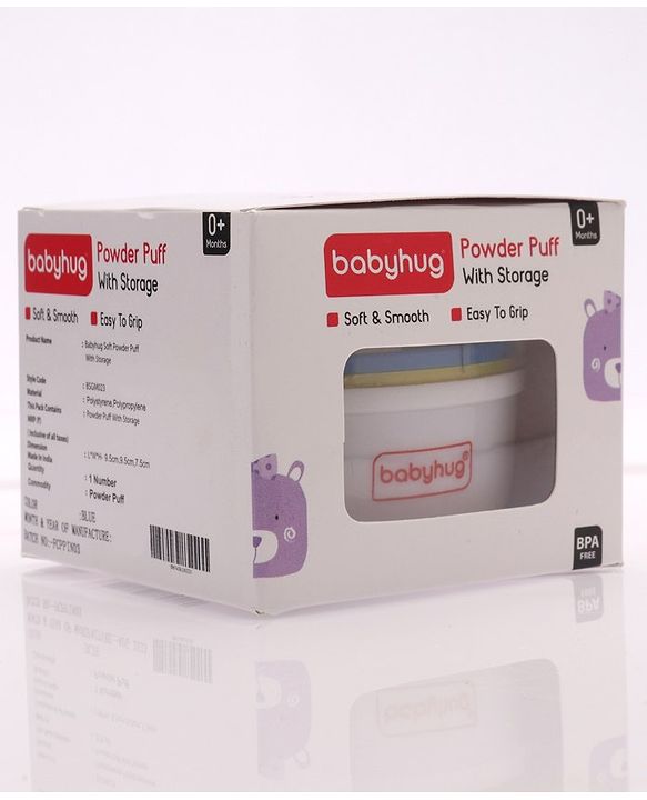Babyhug Soft Powder Puff with Built-In Storage Case  White & Pink | Gentle | Safe | Hygienic | Soft Cotton