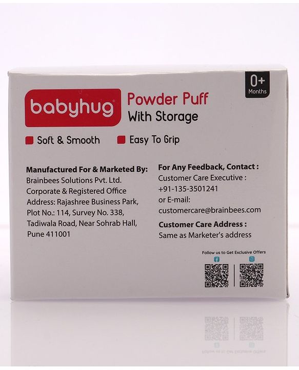 Babyhug Soft Powder Puff with Built-In Storage Case  White & Pink | Gentle | Safe | Hygienic | Soft Cotton