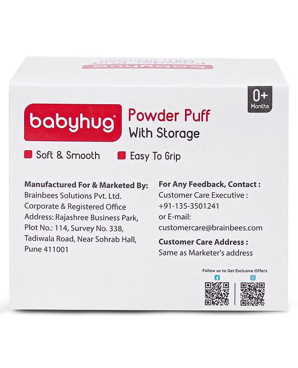 Babyhug Soft Powder Puff with Built-In Storage Case  White & Pink | Gentle | Safe | Hygienic | Soft Cotton