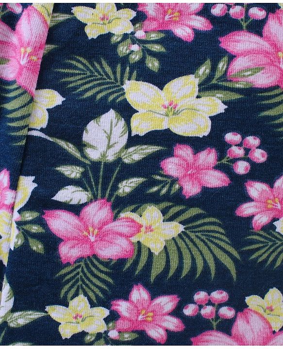 Babyhug Full Length Knit Leggings Floral Print - Navy Blue