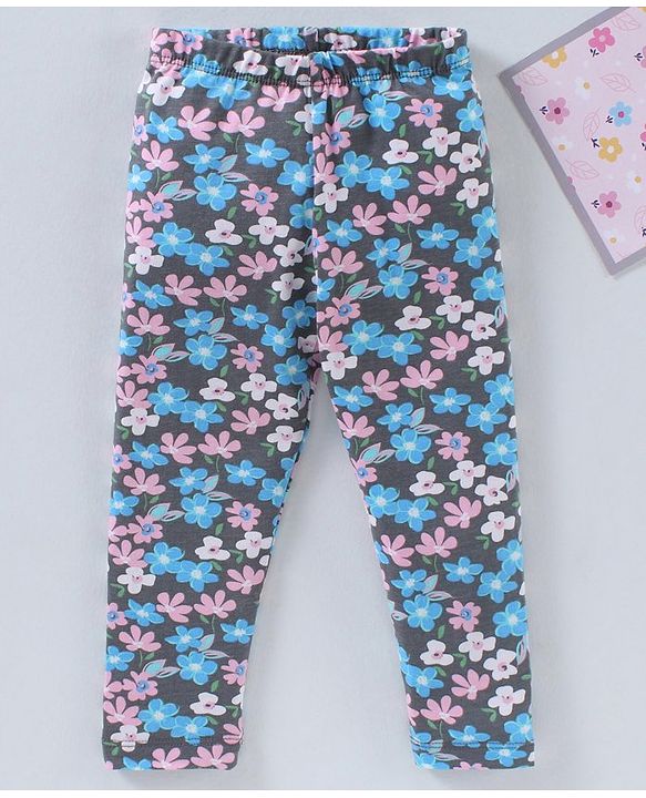 Babyhug Full Length Knit Leggings Floral Print - Navy Blue