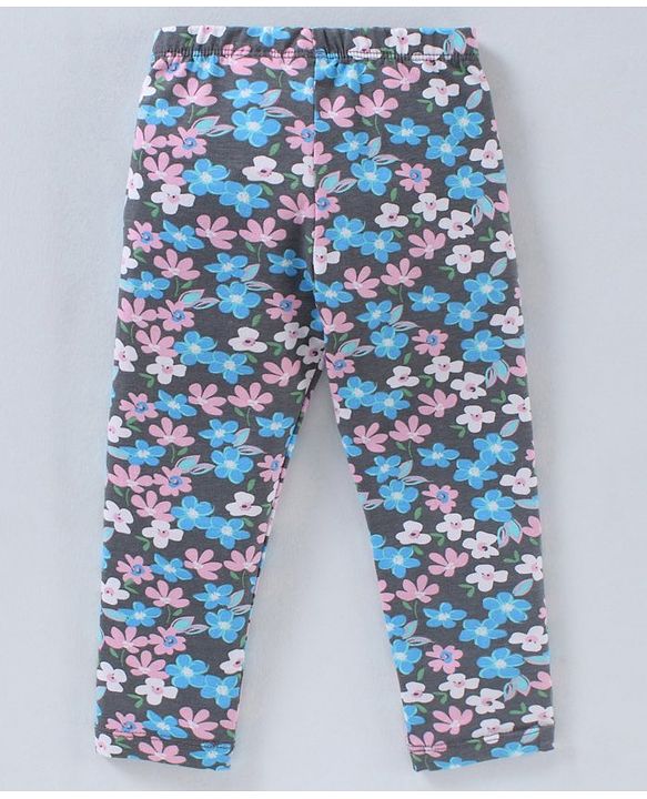 Babyhug Full Length Knit Leggings Floral Print - Navy Blue