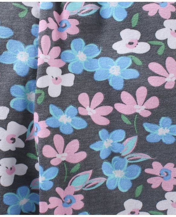 Babyhug Full Length Knit Leggings Floral Print - Navy Blue