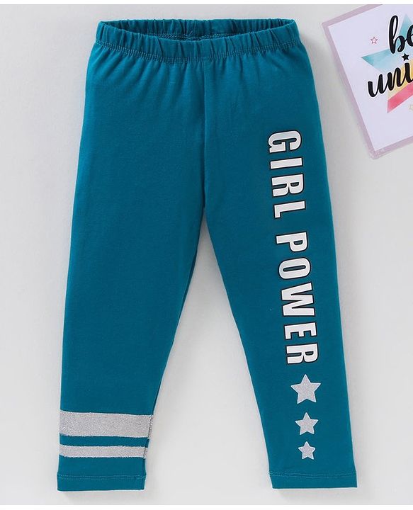 Babyhug Full Length Knit Leggings Text Print - Blue