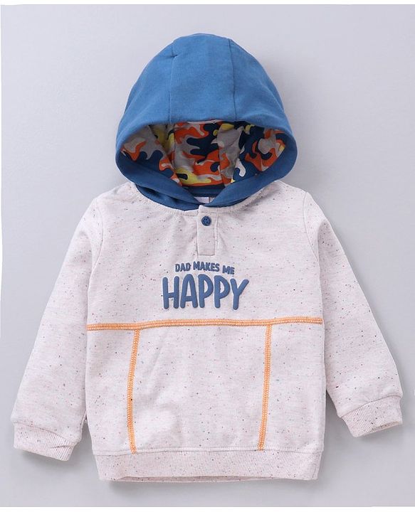 Babyhug Full Sleeves Hooded T-Shirt & Lounge Pant Text Print - White Blue