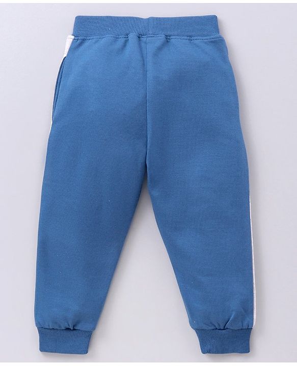 Babyhug Full Sleeves Hooded T-Shirt & Lounge Pant Text Print - White Blue