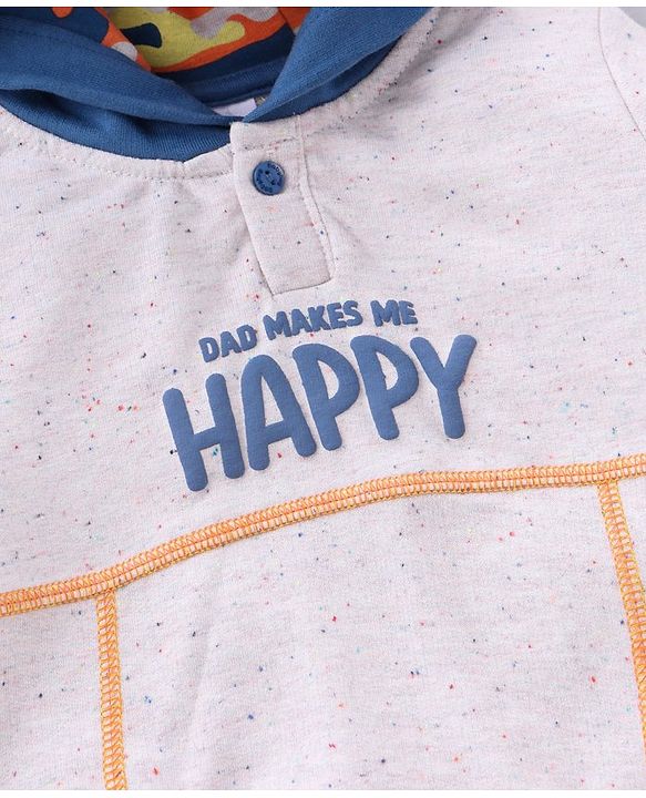 Babyhug Full Sleeves Hooded T-Shirt & Lounge Pant Text Print - White Blue