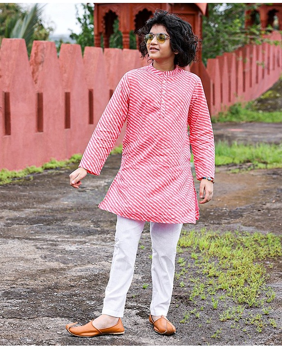 Pine Kids Full Sleeves Kurta Pajama Set Printed - Pink
