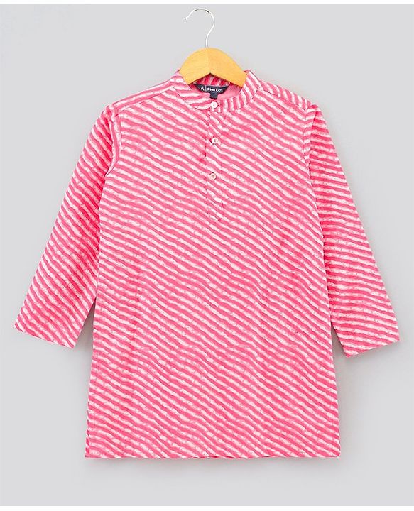 Pine Kids Full Sleeves Kurta Pajama Set Printed - Pink
