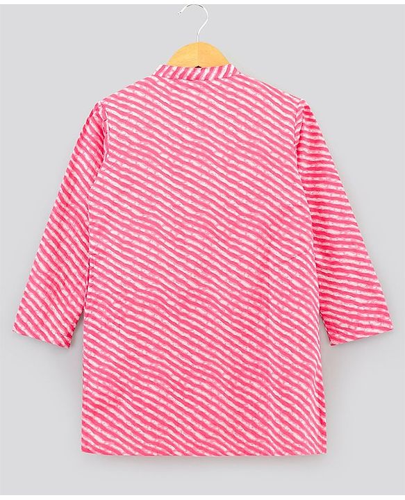 Pine Kids Full Sleeves Kurta Pajama Set Printed - Pink